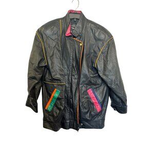 vintage Pelle Leather Jacket Men M Black Multicolor Accents Retro Style New York
